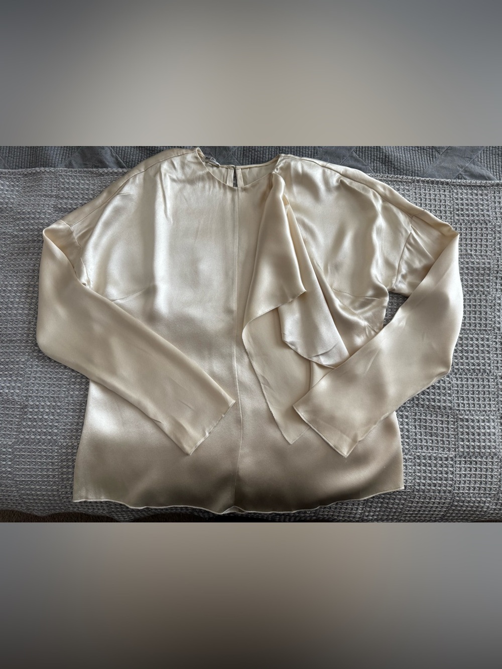 Miu Miu 100% Silk Champagne Ruffle Blouse Made in Italy Sz 42